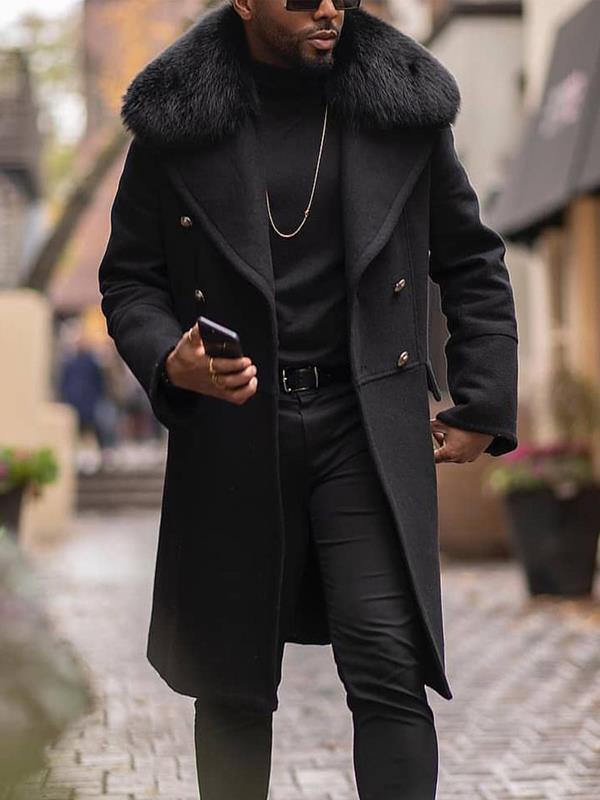 Men's elegant long coat with luxurious fur collar Lisslune