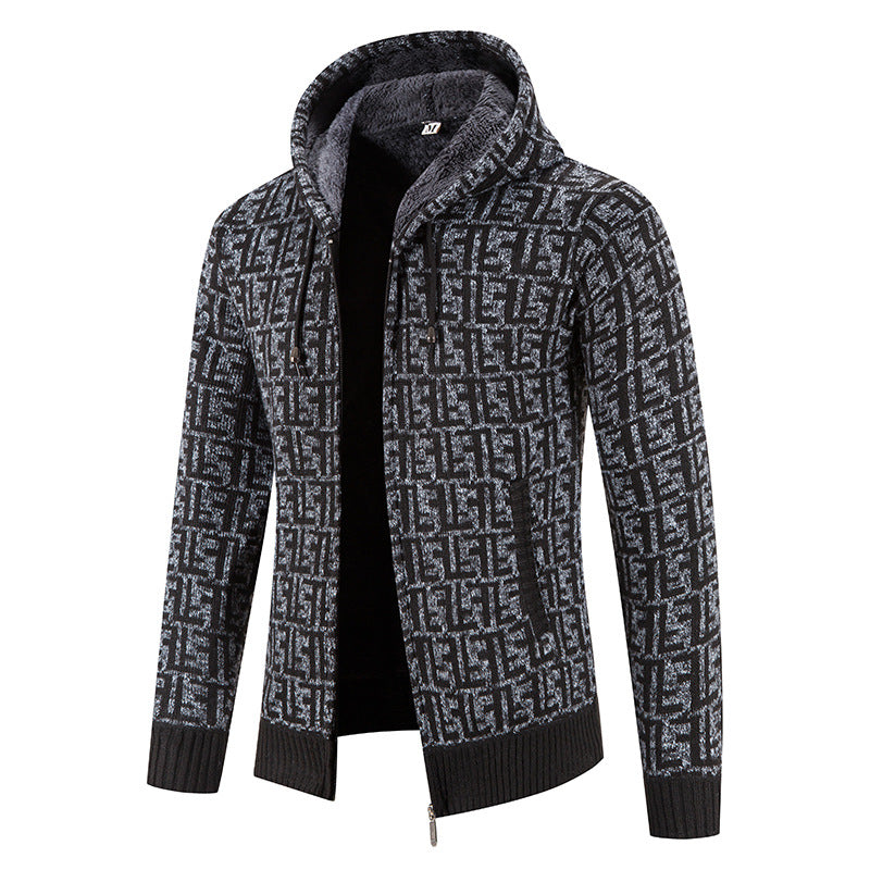 Men's High-Quality Cardigan with Modern Pattern and Hood Lisslune