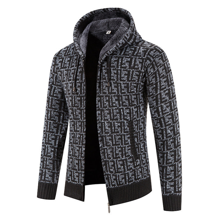 Men's High-Quality Cardigan with Modern Pattern and Hood Lisslune