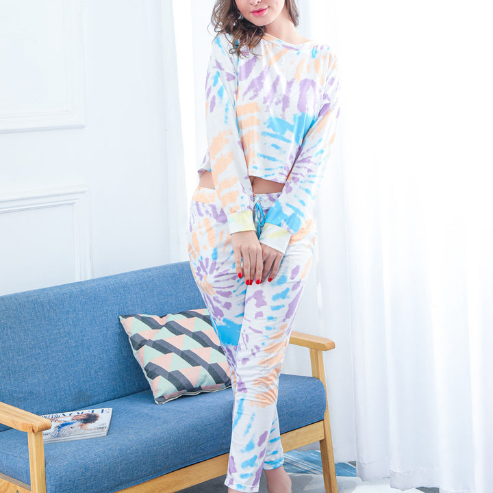 Women's airy lounge set with casual tie-dye pattern