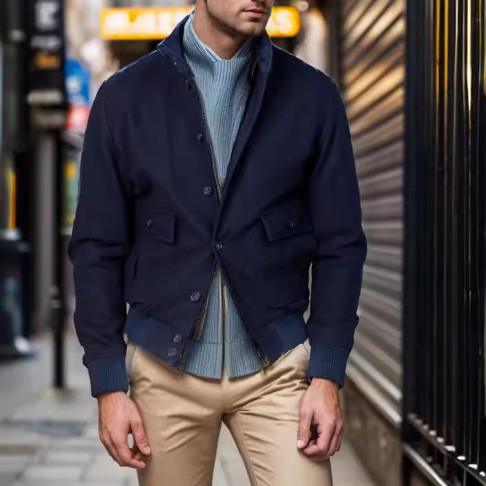 Men's casual transitional jacket with practical pockets and high collar Lisslune