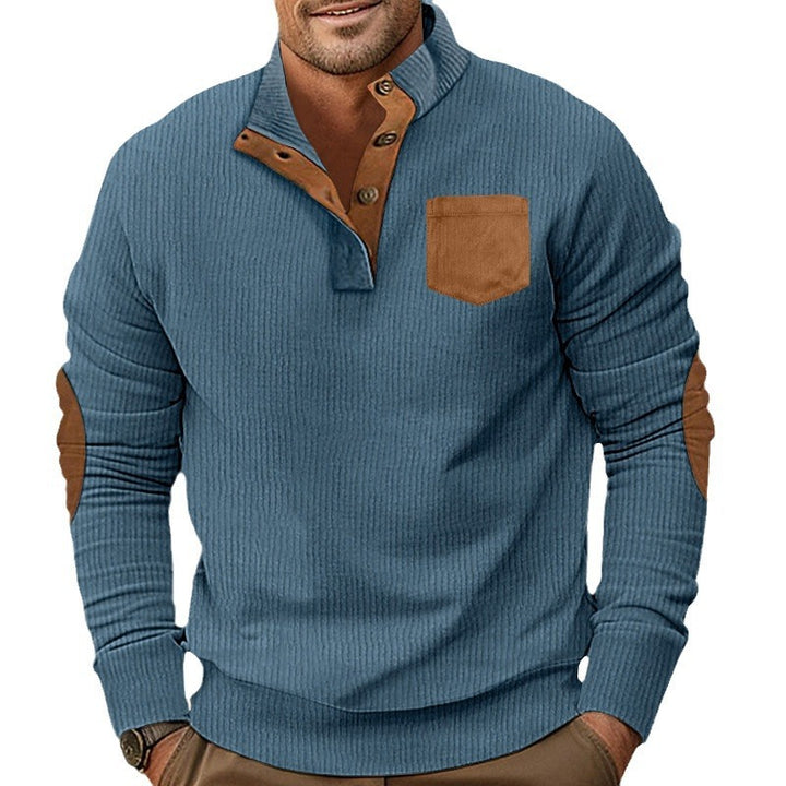 Men's Comfortable Sweater with Stand-Up Collar and Contrast Details Lisslune