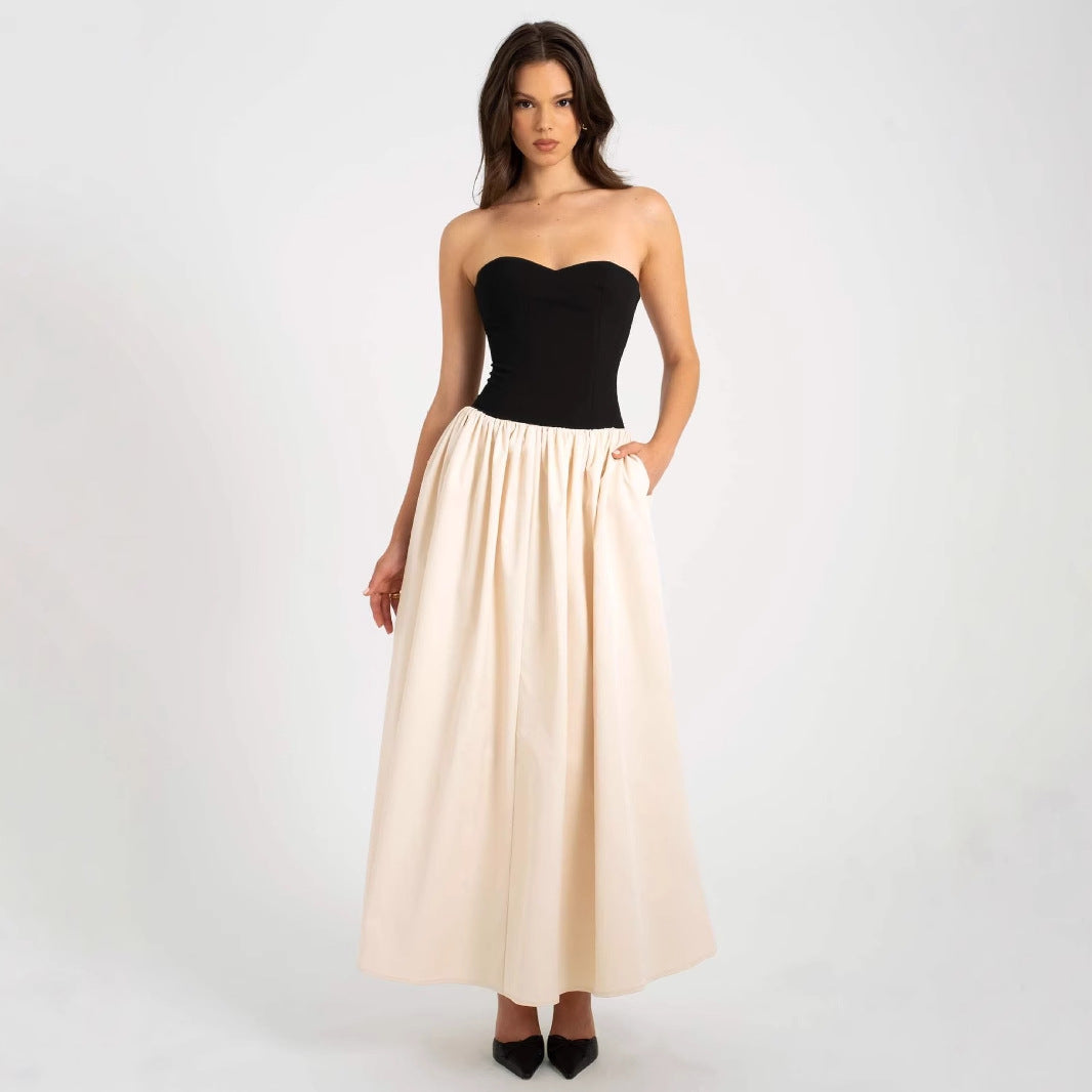 Women Long Evening Gown with Bustier Top and Flared Skirt Lisslune
