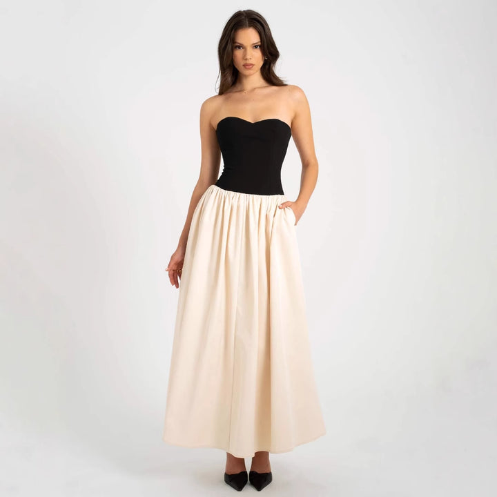 Women Long Evening Gown with Bustier Top and Flared Skirt Lisslune
