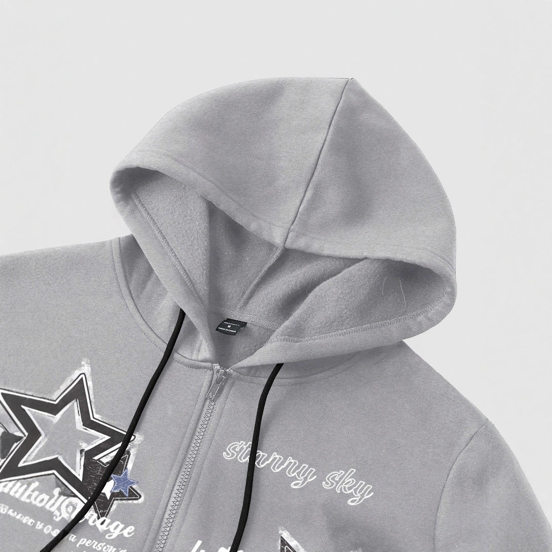Men's hooded jacket with practical zipper and stylish star pattern Lisslune