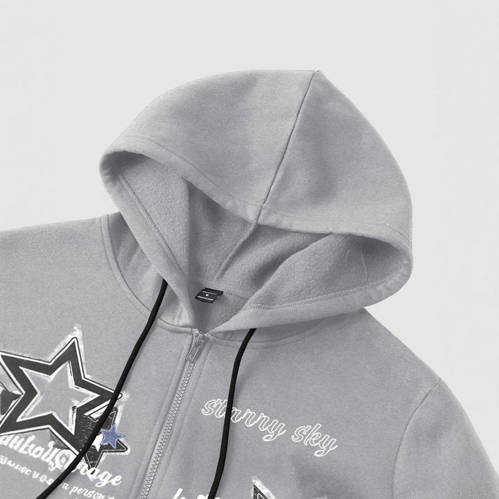 Men's hooded jacket with practical zipper and stylish star pattern Lisslune