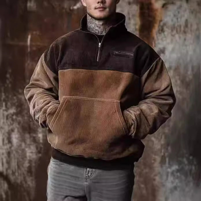 Men's casual stand-up collar sweater made of velvety material and practical pockets Lisslune