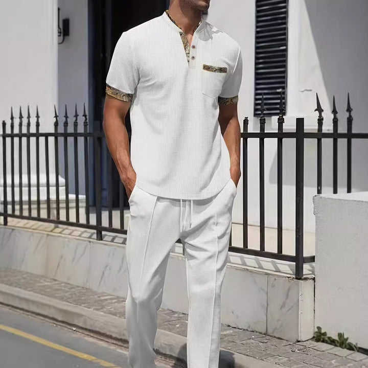 Men's Fashion Outfit Set with Textured Top and Casual Pants Lisslune
