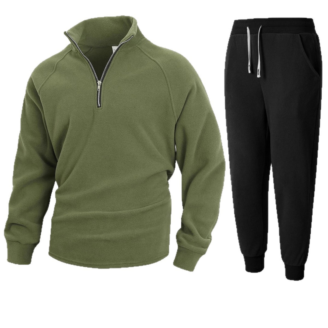 Men's fleece loungewear set with half-length zipper Lisslune