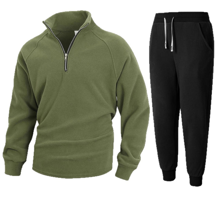 Men's fleece loungewear set with half-length zipper Lisslune
