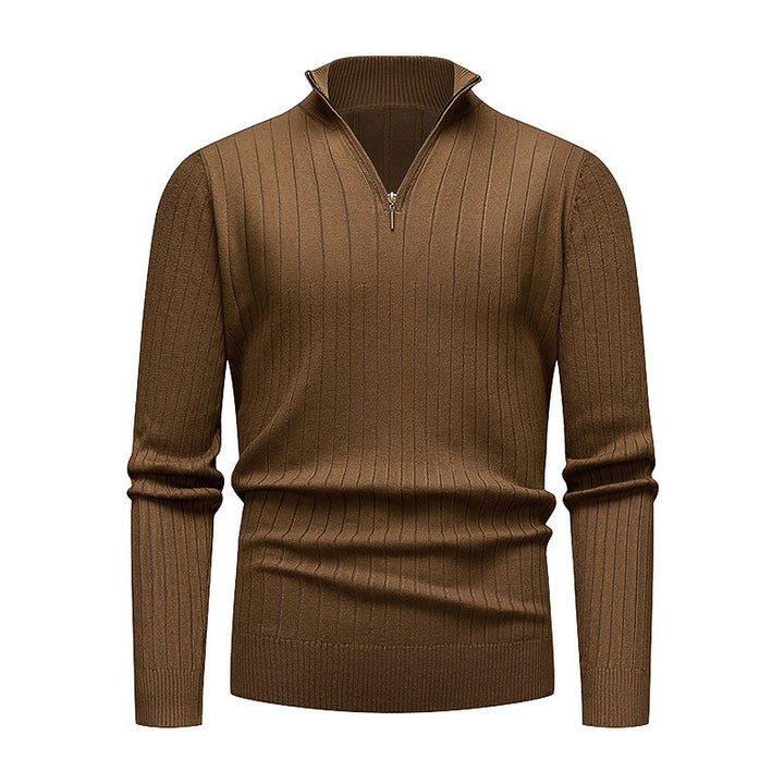 Men's Fine-Knit Sweater with Modern Stand-Up Collar and Zipper Lisslune