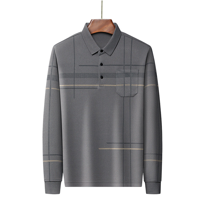 Men's Long Sleeve Polo Shirt with Modern Pattern Lisslune