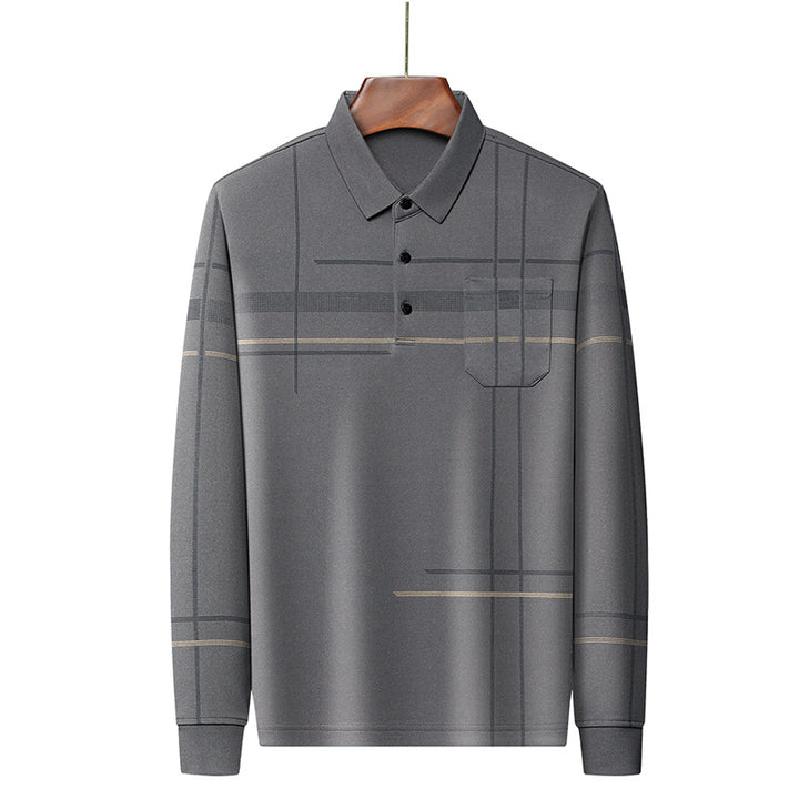 Men's Long Sleeve Polo Shirt with Modern Pattern Lisslune
