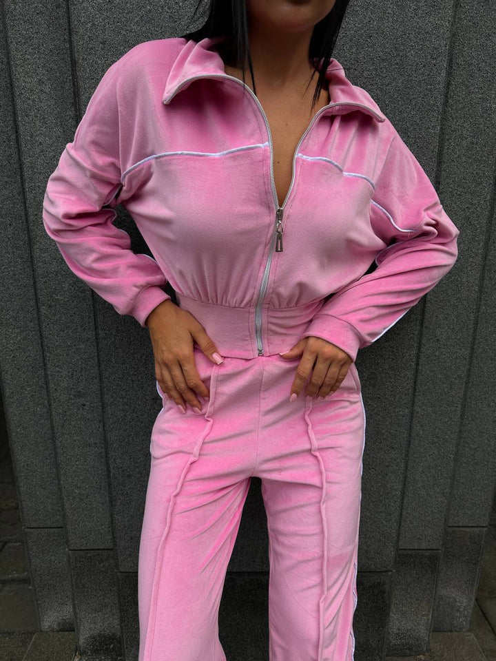 Women Sporty Fleece Loungewear Set with Short Jacket and Comfortable Pants Lisslune