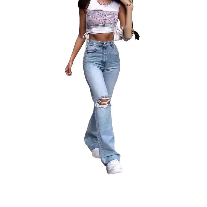 Damen Vintage Schlagjeans mit modischen Rissdetails und hohem Bund Lisslune