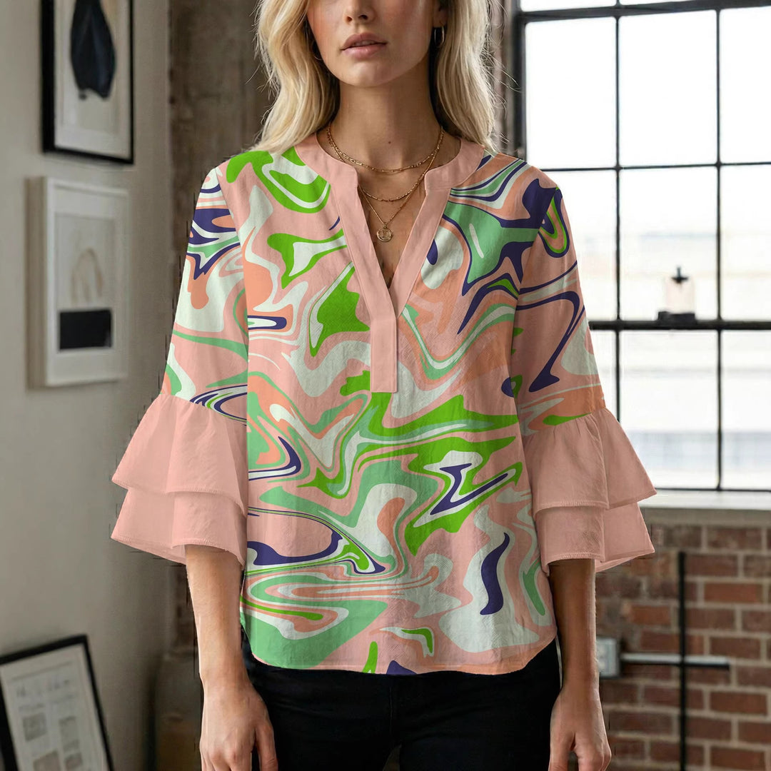 Women's blouse shirt with voluminous sleeves and creative print design Lisslune