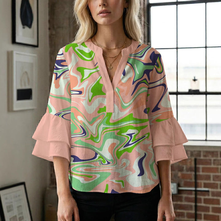 Women's blouse shirt with voluminous sleeves and creative print design Lisslune
