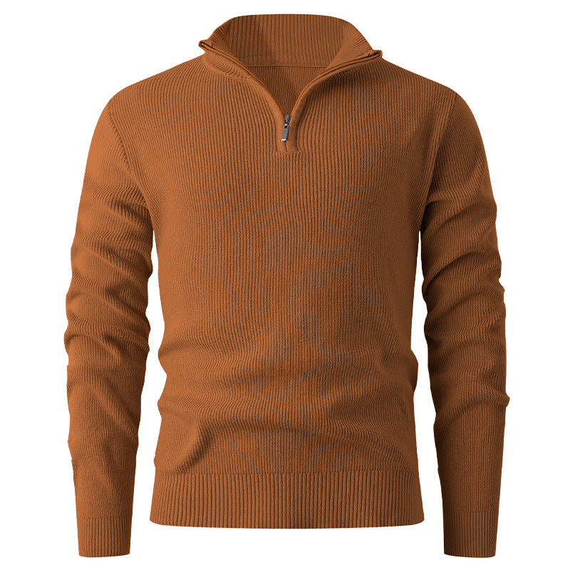 Men's stand-up collar sweater with modern zipper and fine rib knit Lisslune