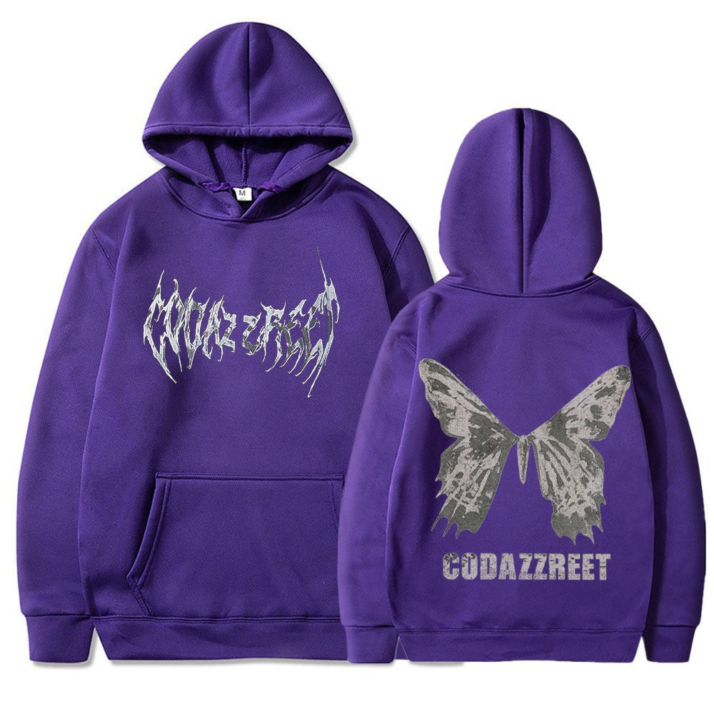 Women's hoodie with eye-catching butterfly design and artistic lettering Lisslune