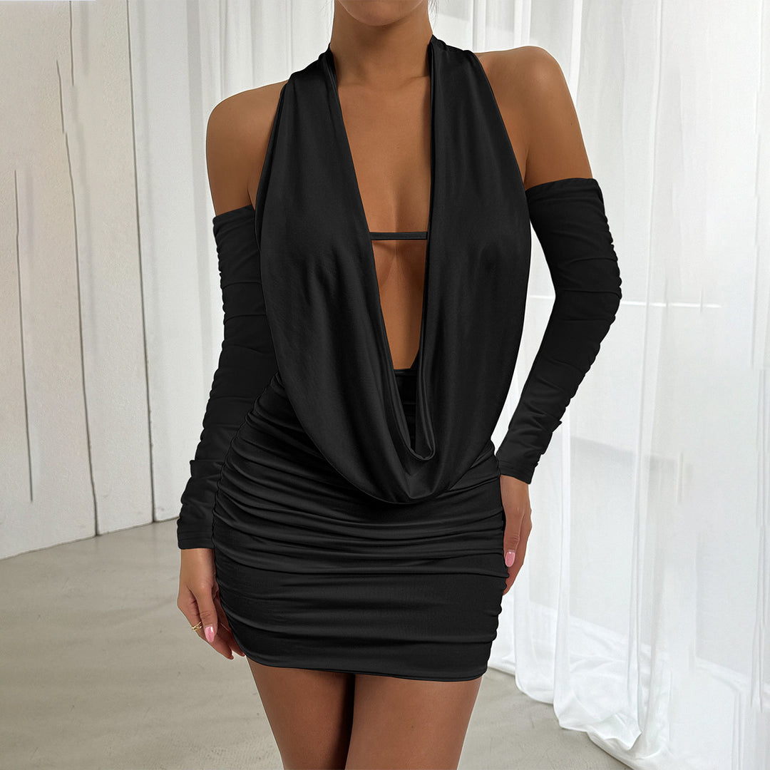 Damen Mini-Kleid mit tiefem V-Ausschnitt und seitlicher Raffung Lisslune
