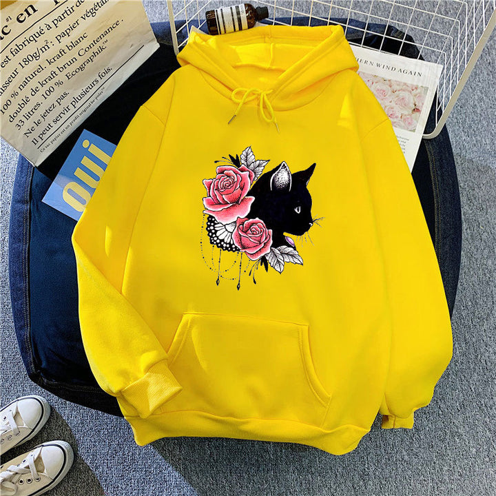 Women's hoodie with floral cat design Lisslune