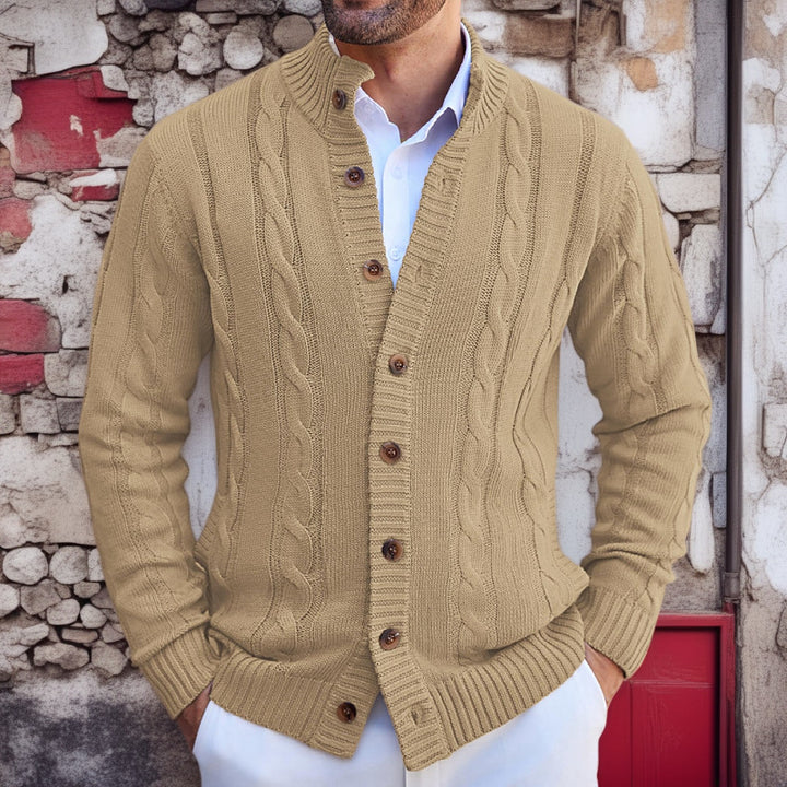 Men's cardigan with cable pattern and foldable collar Lisslune