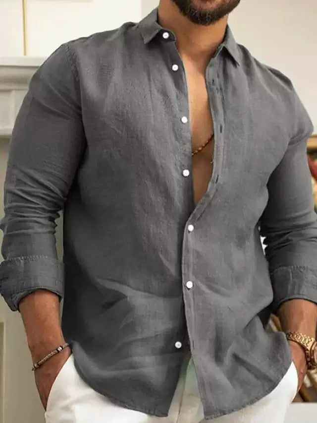 Men's linen shirt with practical chest pocket design and loose fit Lisslune