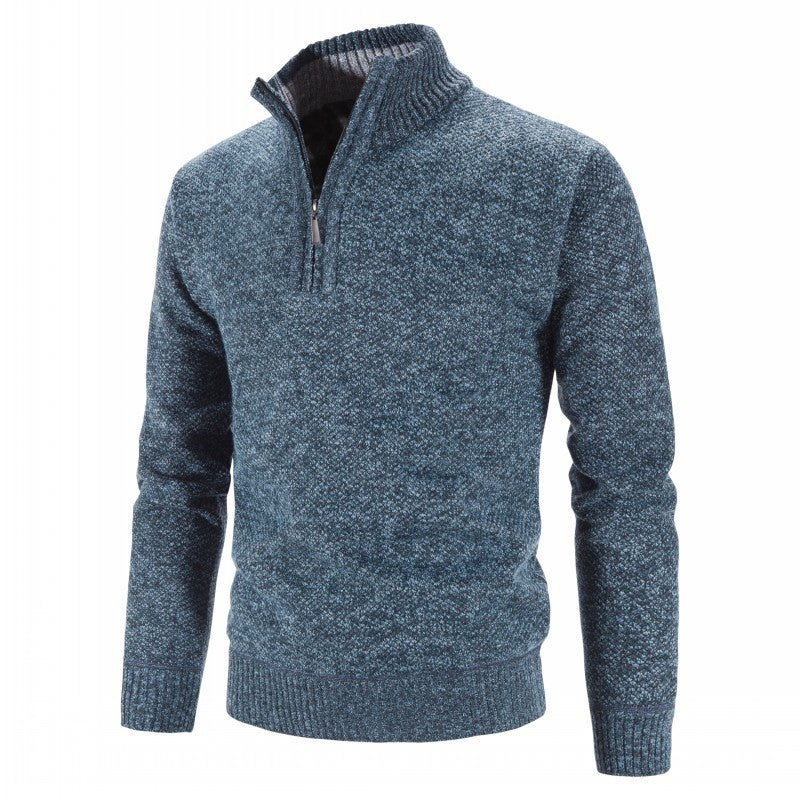 Men's fashionable knit pullover with half zipper and textured design Lisslune