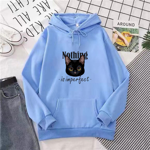 Women's Cozy Hoodie with Artistic Cat Design Lisslune