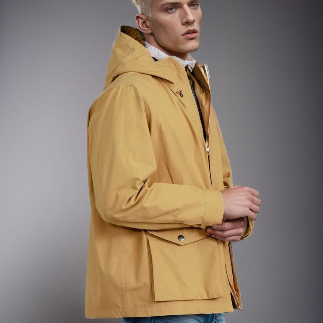 Men's durable multifunction jacket with adjustable hood collar and spacious pockets Lisslune