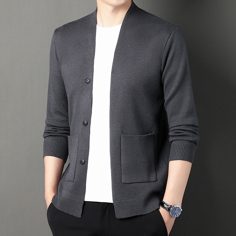 Men's Cardigan with Button Placket and Side Pockets Lisslune