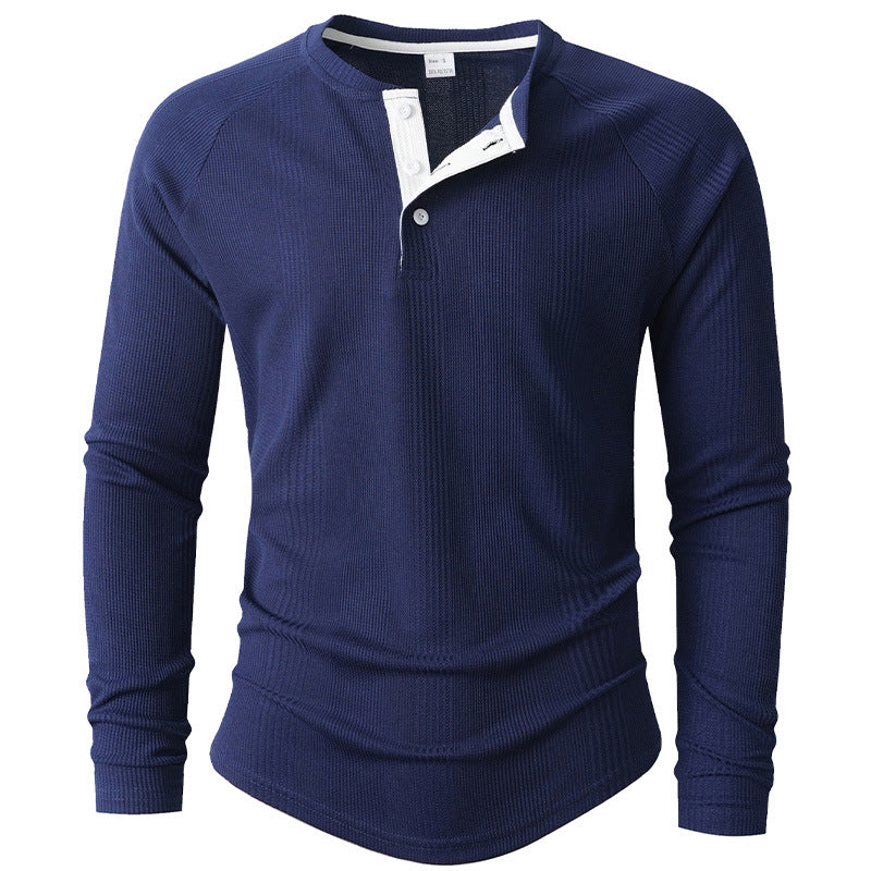 Men's Long Sleeve Henley Shirt with Textured Surface Lisslune