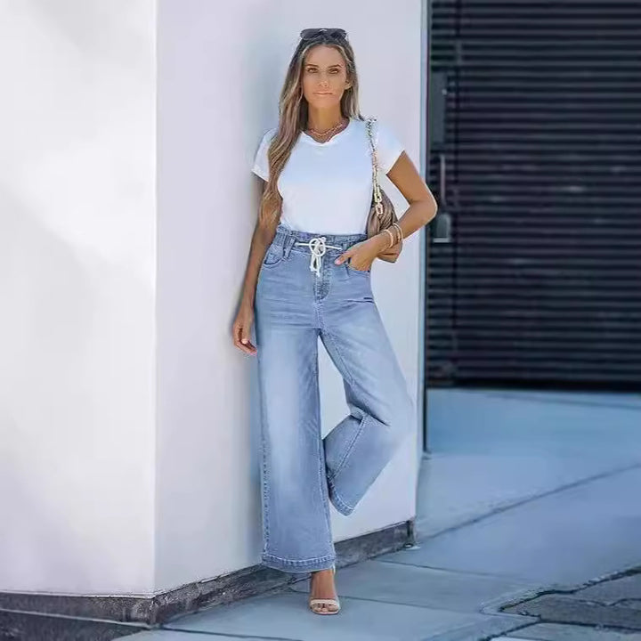 Women's High-Waisted Jeans with Wide Leg Lisslune