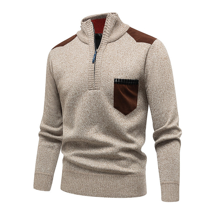 Men's Stylish Sweater with Short Zipper and Chest Pocket Lisslune