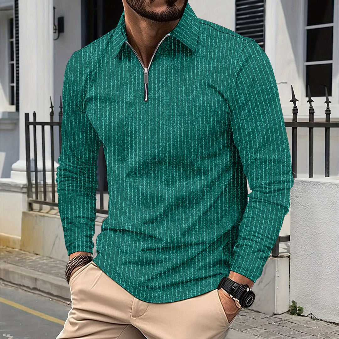 Men's elegant long-sleeve shirt with zipper and fine stripes Lisslune