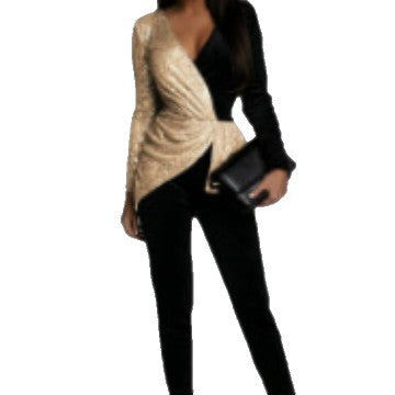 Ladies Elegant Jumpsuit with Shimmering Accents and Tailored Silhouette Lisslune