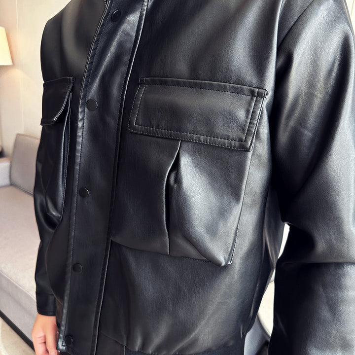 Men's elegant synthetic leather jacket with practical pockets Lisslune