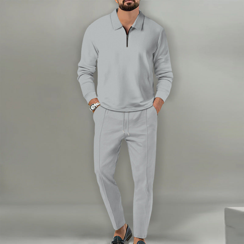Men's leisure suit with textured sweater and fashionable jogging pants Lisslune