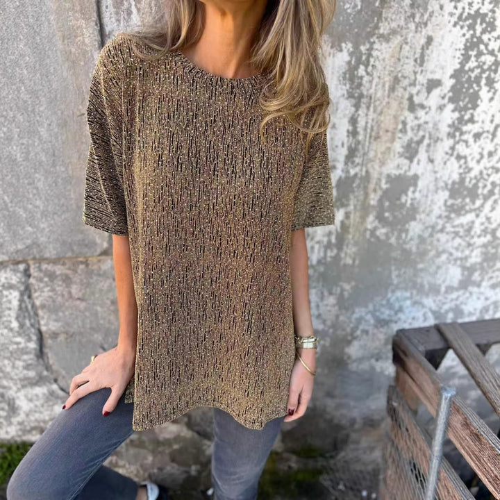 Women's Oversized T-Shirt with Glitter Stones and Casual Cut Lisslune