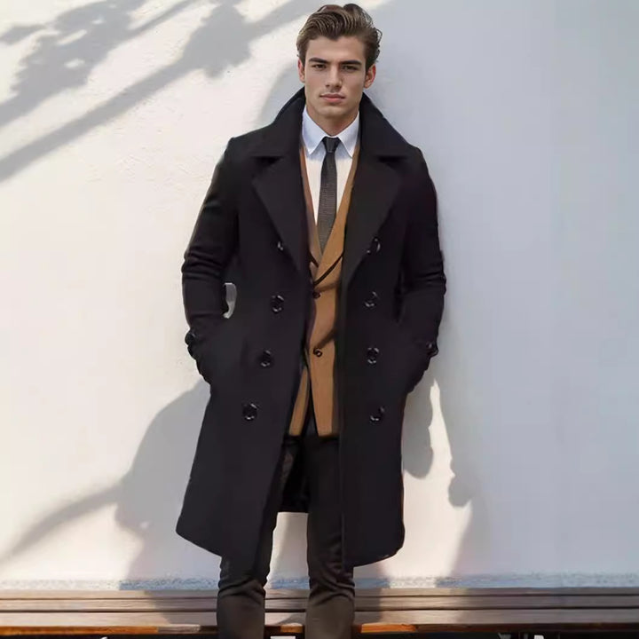 Men's double-breasted wool coat with classic cut and elegant details Lisslune