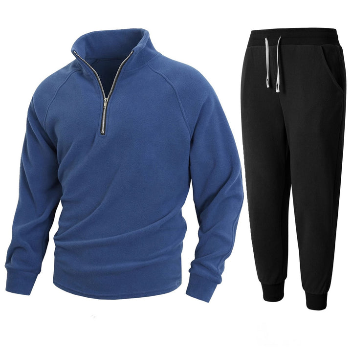 Men's fleece loungewear set with half-length zipper Lisslune