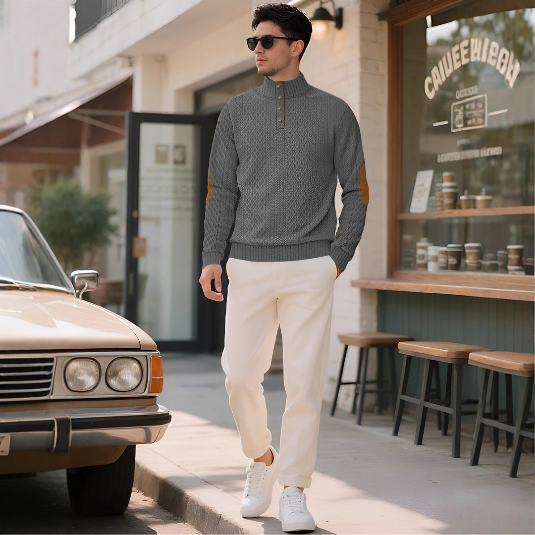 Men's knitted sweater with high collar and elegant button placket Lisslune