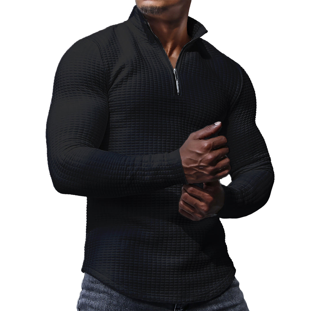 Men's Long Sleeve Shirt with Textured Design and High Collar Lisslune
