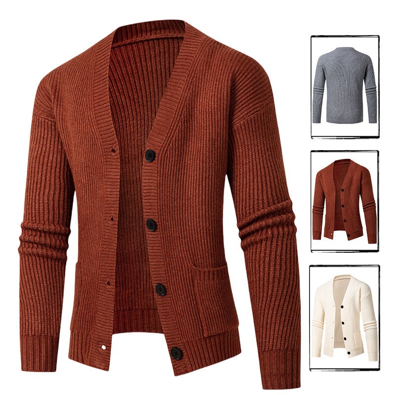 Men's fashionable cardigan with fine rib knit design Lisslune