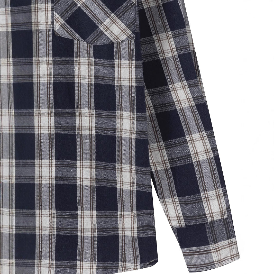 Men's casual checked long-sleeve shirt with chest pocket and fashionable cut Lisslune