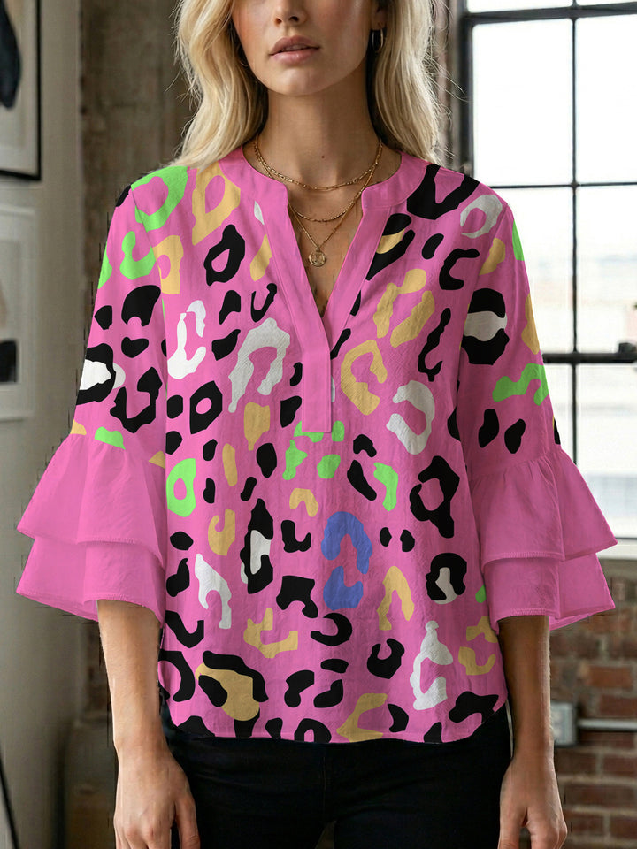 Women Elegant Top with Voluminous Puff Sleeves and Floral Print Lisslune