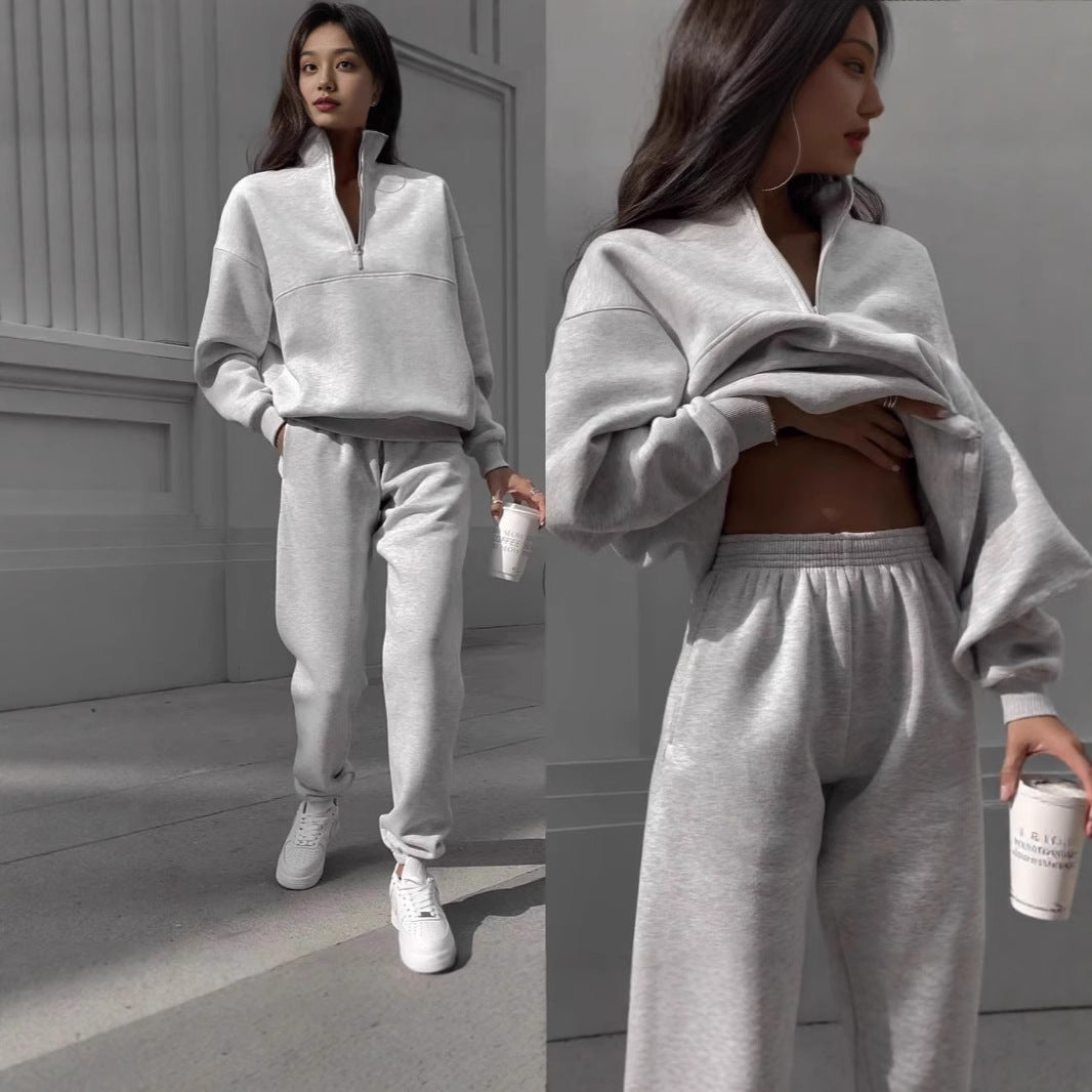 Women's sweatshirt and jogging pants set with modern stand-up collar Lisslune
