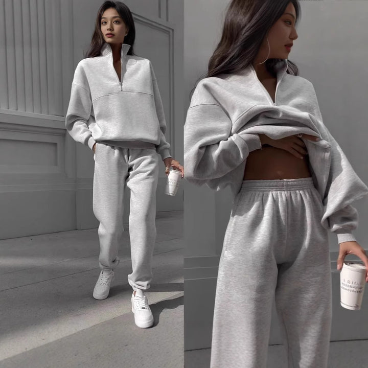 Women's sweatshirt and jogging pants set with modern stand-up collar Lisslune