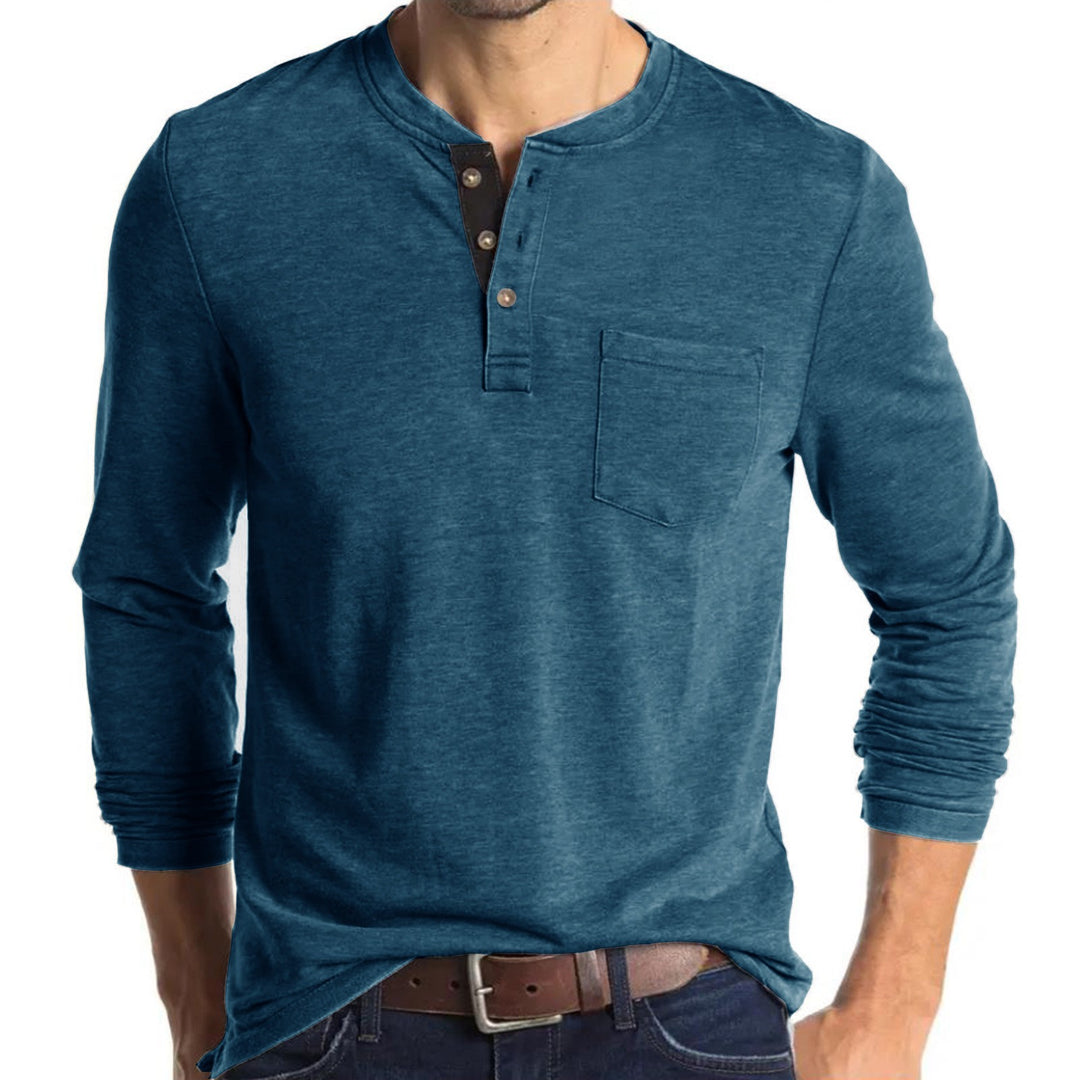 Men's long-sleeve shirt with modern Henley collar and chest pocket Lisslune