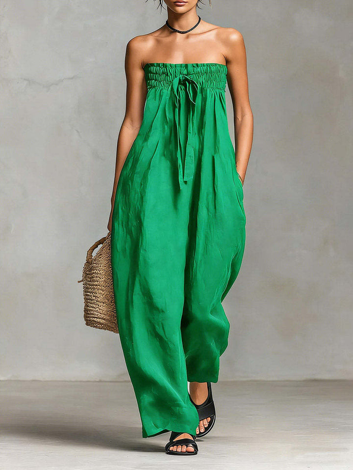 Women's Casual Jumpsuit with Elastic Top and Wide Leg Lisslune